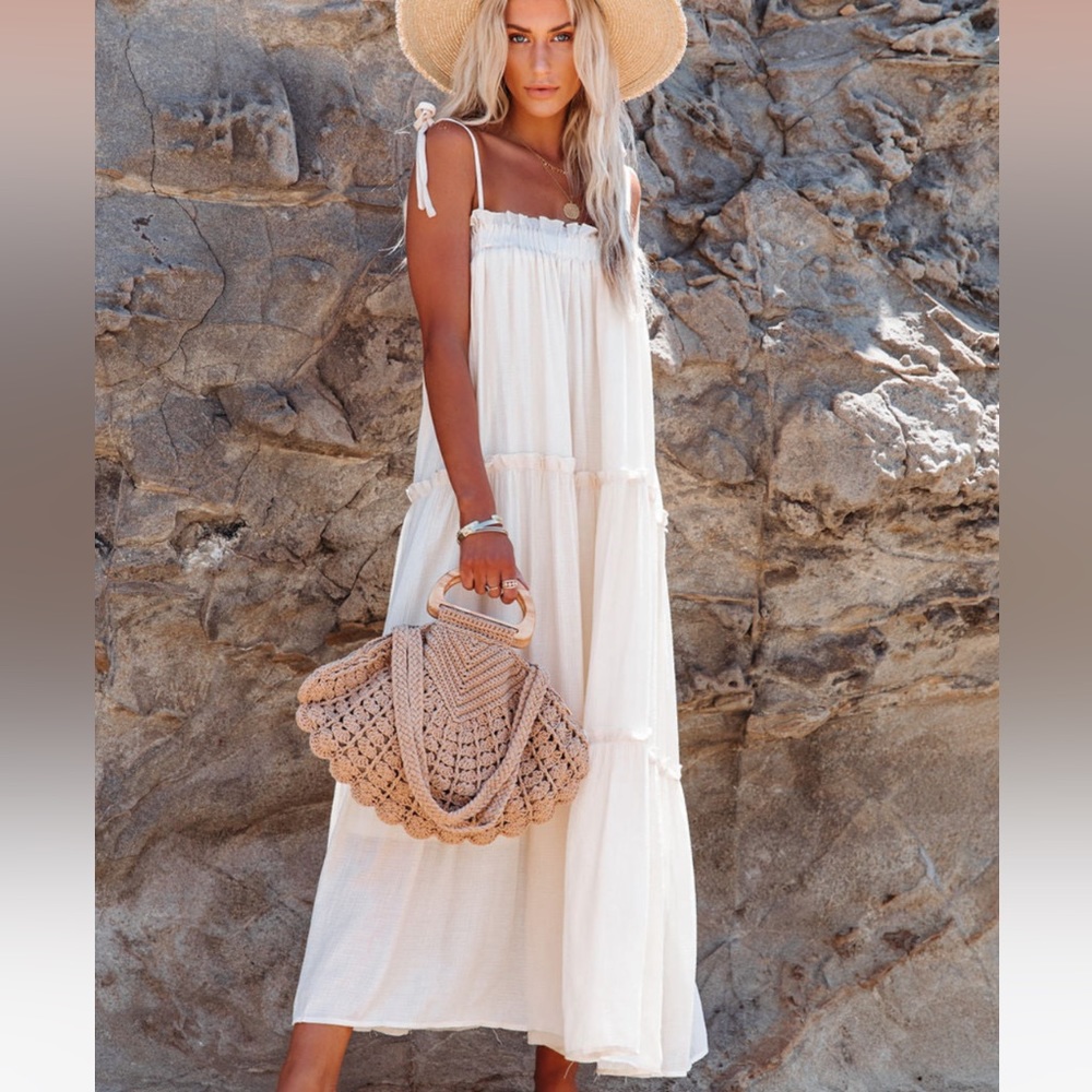 Vici Collection-CATCH THE SUN TIERED MIDI DRESS